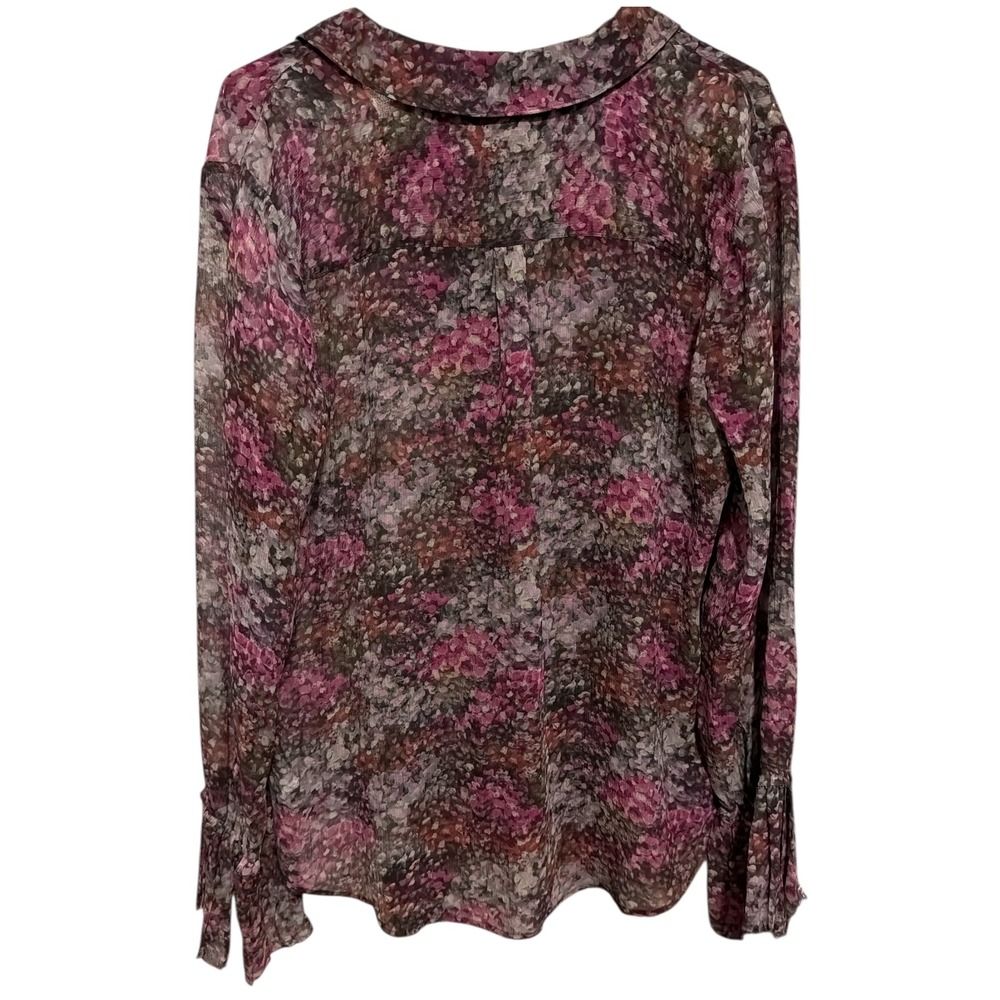 PAIGE Abriana‎ Silk Printed Shirt Purple Floral Chiffon Ruffle Cuff Blouse Large - Picture 5 of 6